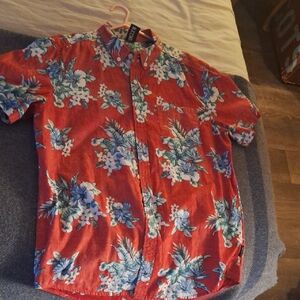 Vibrant Red Floral Men's Shirt by Nautica